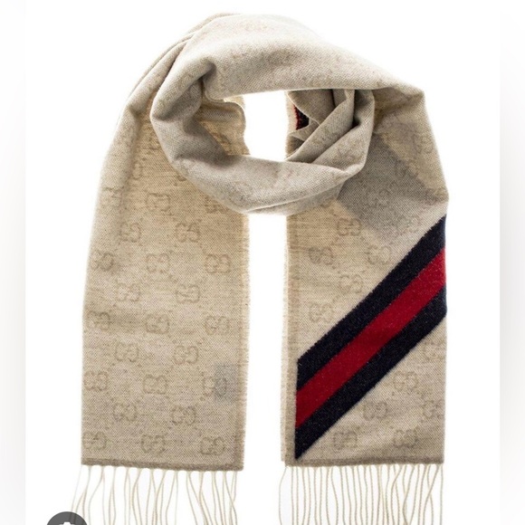 Gucci Beige and Red Wool Scarf - Picture 5 of 5